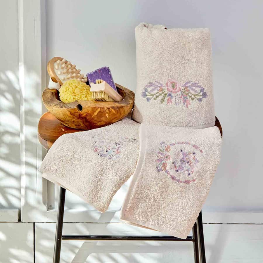 Karaca Home Elenie Beige Πετσέτες Χεριών Και Προσώπου Σετ 3 Tμχ.