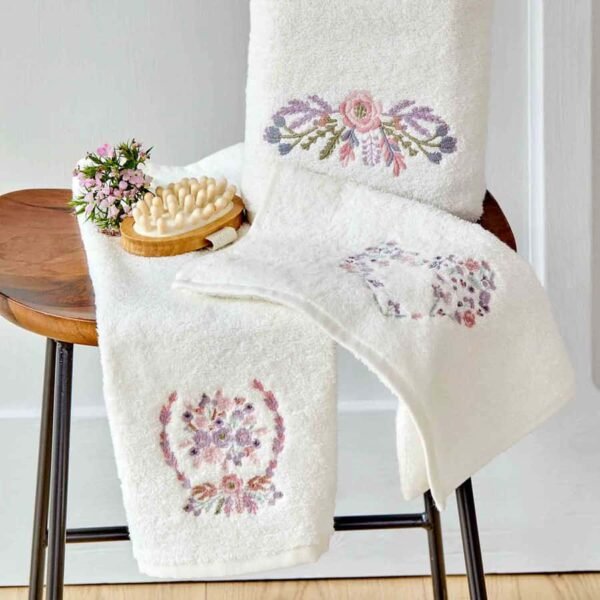 Karaca Home Elenie Offwhite Σετ Πετσέτες Χεριών Και Προσώπου Κεντητό 3 τμχ.