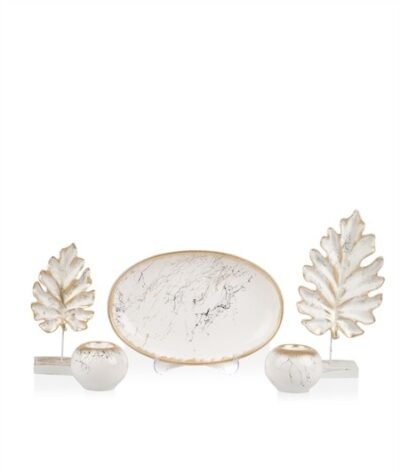Σετ Διακοσμητικών Κεραμικό Σχέδιο Μάρμαρο-Φύλλα 5Τμχ.