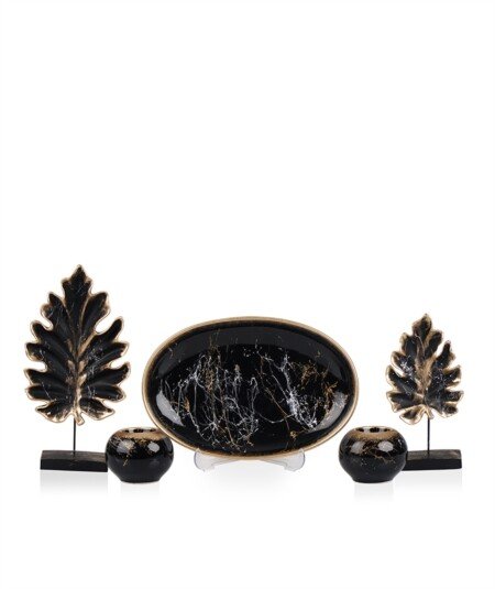 Σετ Διακοσμητικών Κεραμικό Σχέδιο Μάρμαρο-Φύλλα 5Τμχ.