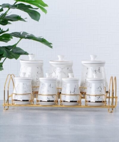 Σετ Μπαχαρικών Από Πορσελάνη Με Βάση 7Τμχ.