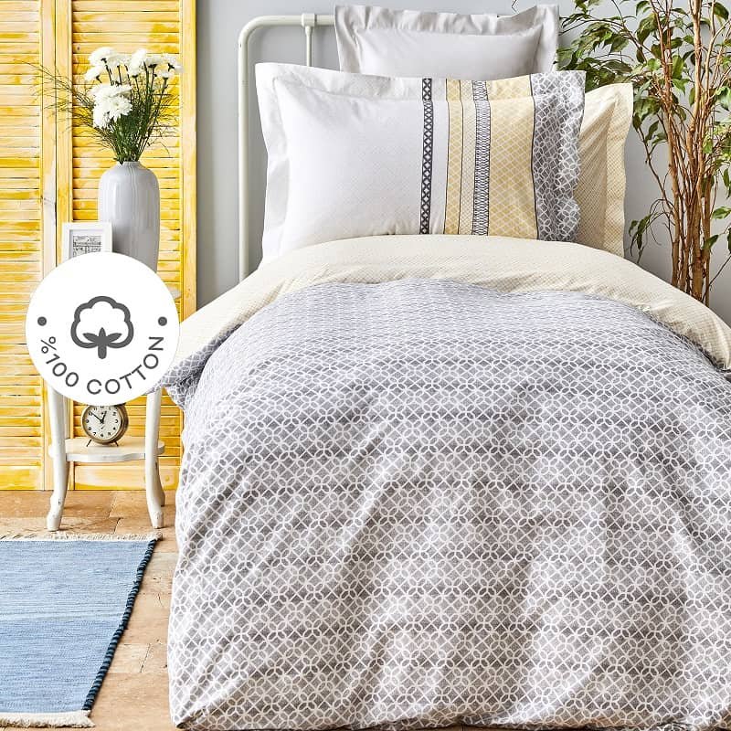 Karaca Home Adelio Σετ Παπλωματοθήκη Γκρί 100% Βαμβακερή Νεανική
