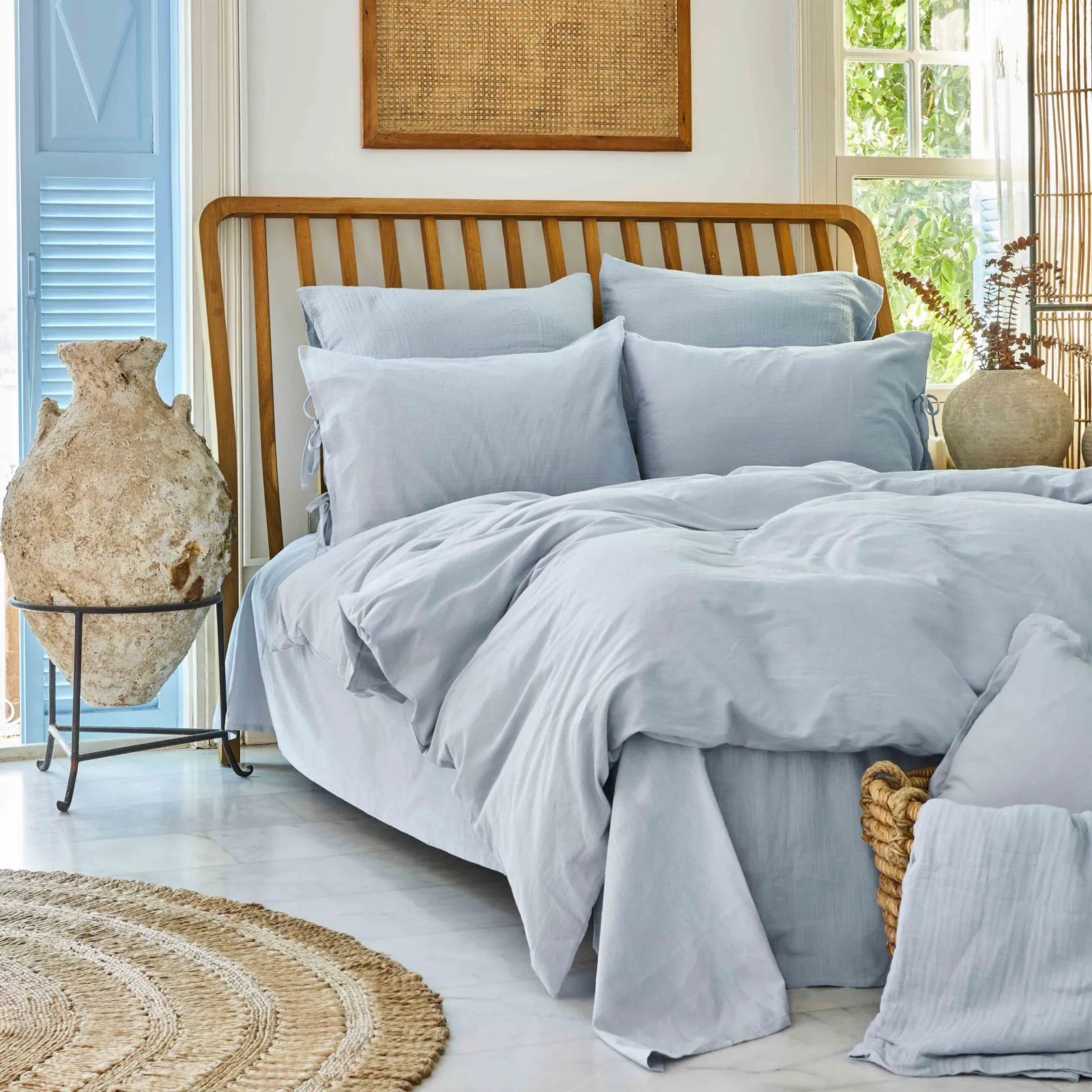 Μπλε Σετ Παπλωματοθήκη Διπλή 100% Βαμβακερή