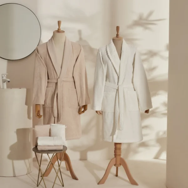 Karaca Home Foster Offwhite- Σετ 2 Μπουρνούζια & Πετσέτες - 100% Βαμβάκι