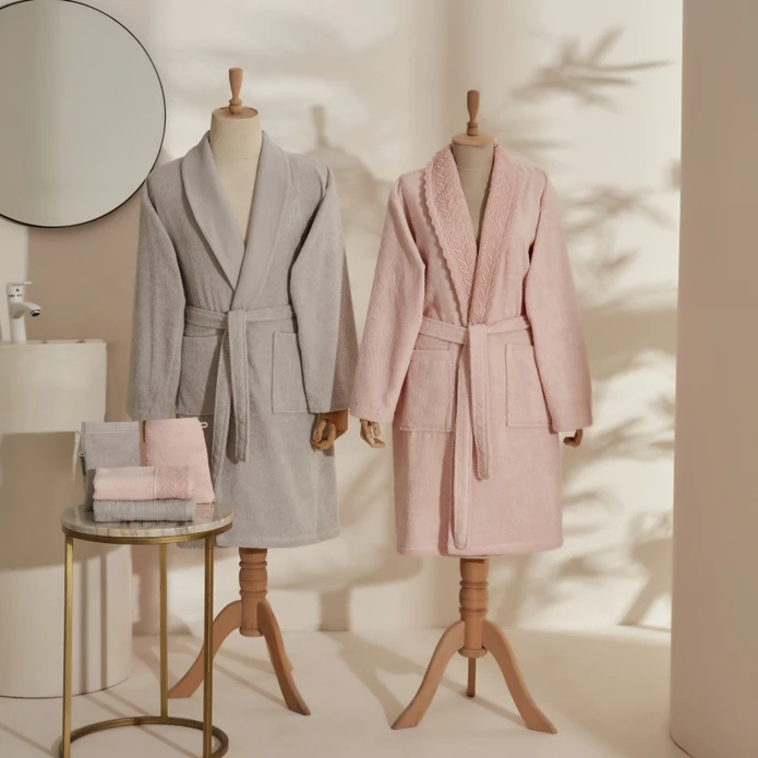 Karaca Home Foster Grey - Σετ 2 Μπουρνούζια & Πετσέτες - 100% Βαμβάκι