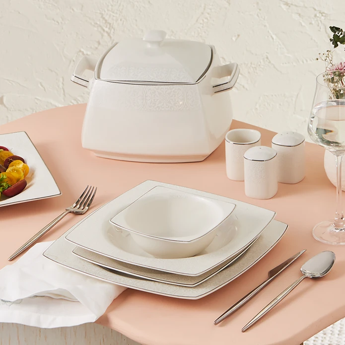 Karaca Square Bone Mandy Cream Σερβίτσιο 12 Ατόμων - 60 Τεμάχια - Image 2