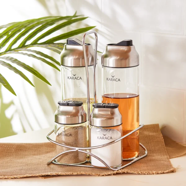 Σετ Βάζα Λαδιού/ Ξυδιού Και Μπαχαρικών - 5 Τεμάχια