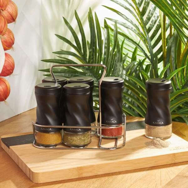 Ορθογώνιο Σετ Μπαχαρικών Μαύρο Χρώμα - 7 Τεμάχια