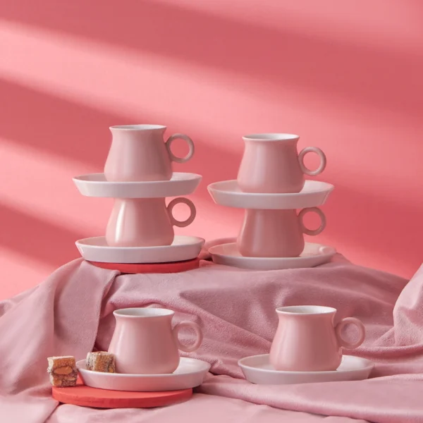 Σετ 6 Φλυτζάνια Καφέ - Ροζ Χρώμα 90 ml