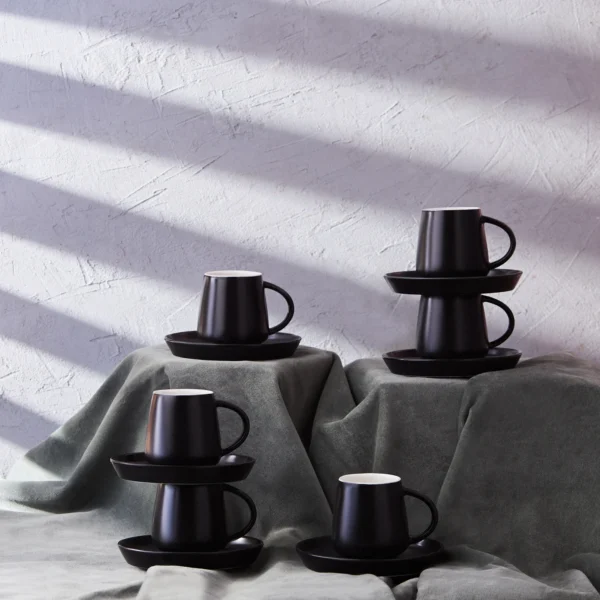 Σετ 6 Φλυτζάνια Καφέ - Μαύρο Χρώμα 90 ml
