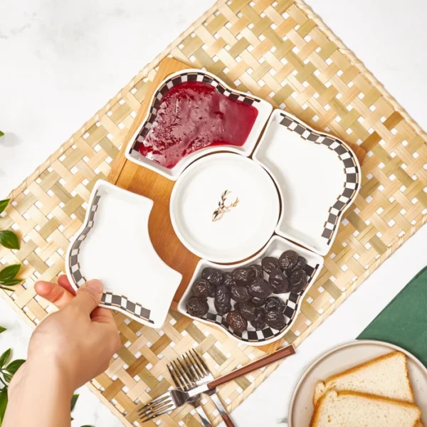 Πιατέλα Σερβιρίσματος Και Ξύλινος Δίσκος 6 Τμχ