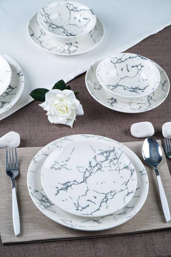 Hira Σερβίτσιο Πιάτων Πορσελάνης 6 Ατόμων 24Τμχ Γκρί.