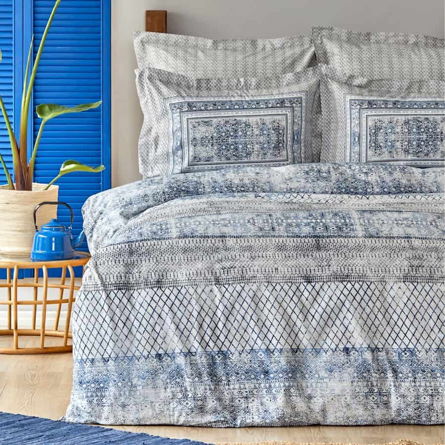 Karaca Home Gianna Indigo Σετ Παπλωματοθήκη 100% Bαμβακερή Διπλή.