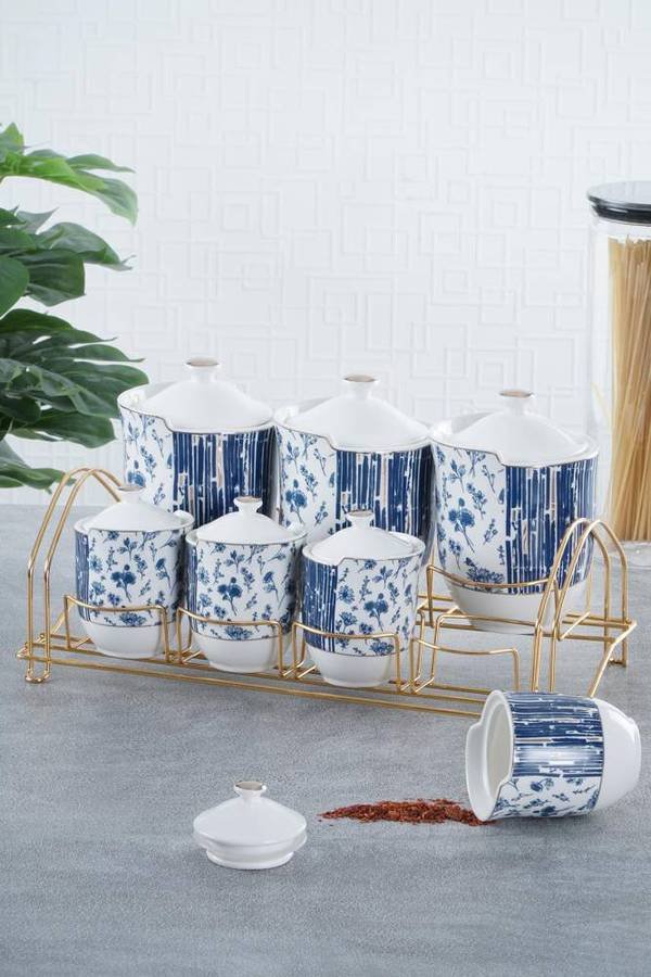 Fabia Σετ Μπαχαρικών Πορσελάνης Με Μεταλλική Βάση 7Τμχ.