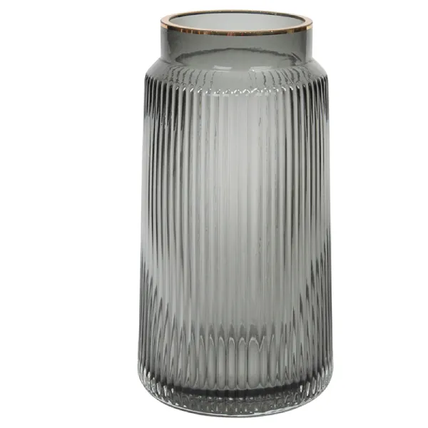 Ανθοδοχείο γυάλινο Φ12Χ23 εκ. ανάγλυφο φιμέ με χρυσές λεπτομέρειες